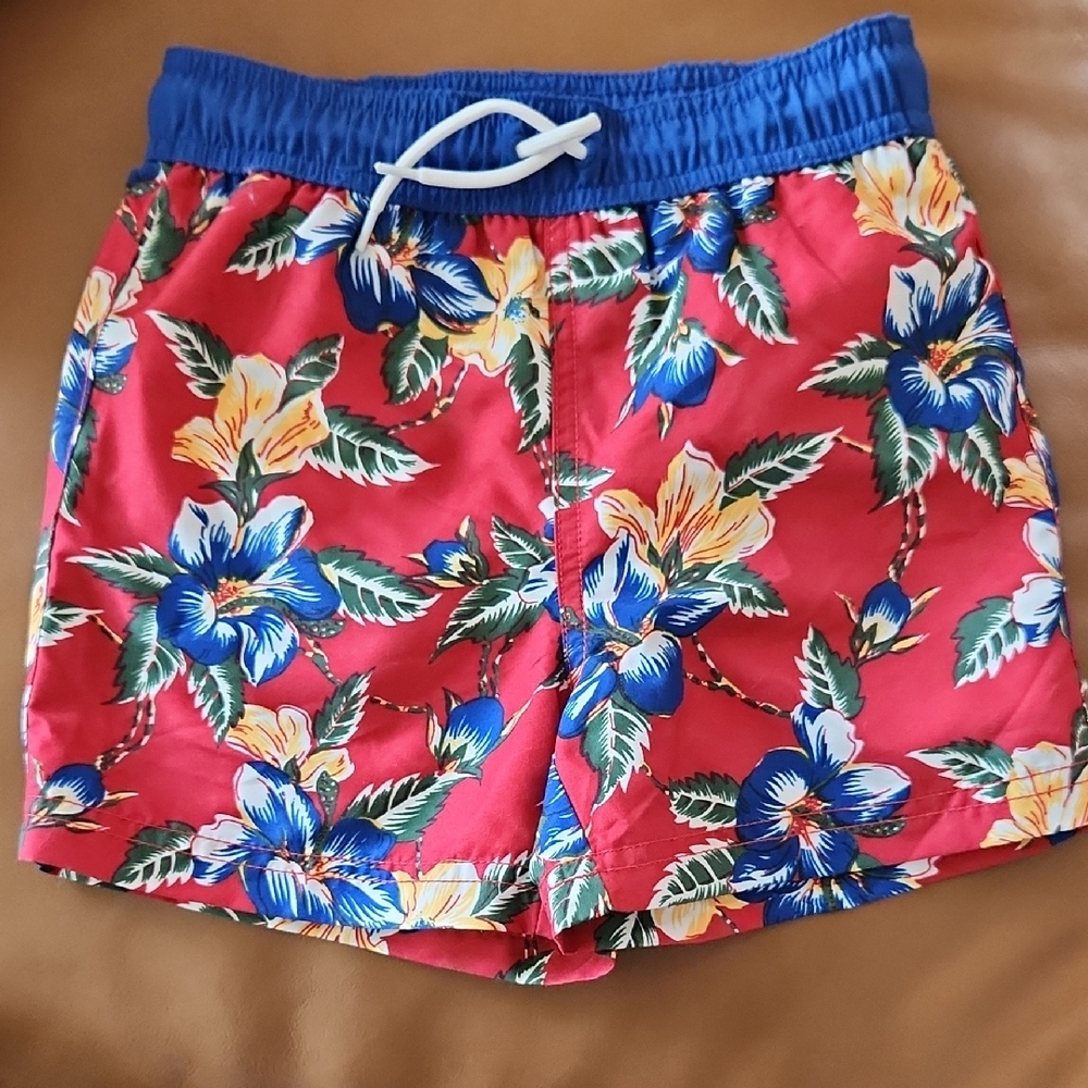 Janie and Jack Floral Swim Trunks - Red and Blue